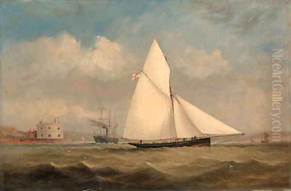 Terpsichore, a racing cutter, and a large Paddle-Steamer off Hurst Castle, on the Solent Oil Painting by Arthur Wellington Fowles