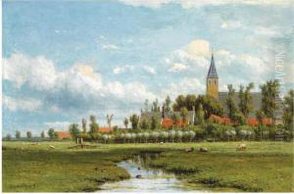 A View Of A Dutch Town In Summer Oil Painting by Jacob Jan van der Maaten