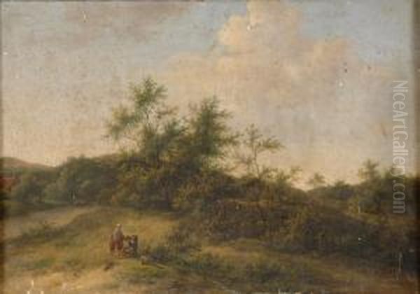 Sommerlandschaft Mit Rastender Familie. Oil Painting by Jacob Jan van der Maaten