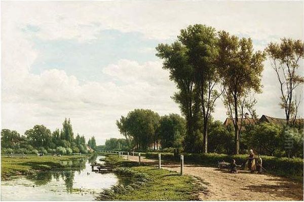 A Summer Landscape With Figures On A Sandy Track Oil Painting by Jacob Jan van der Maaten