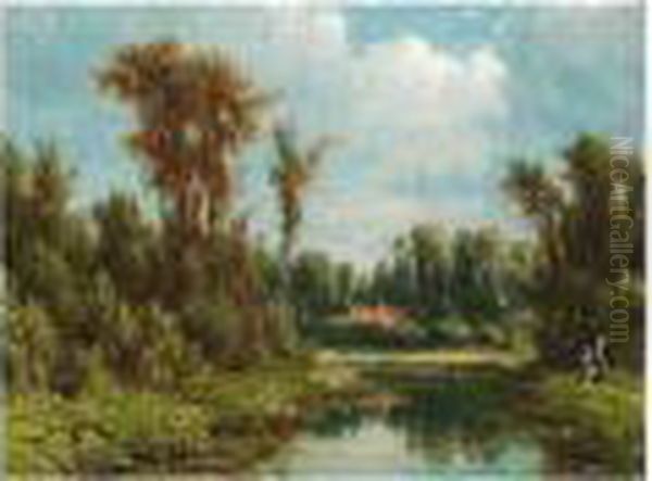 A Summer Landscape Oil Painting by Jacob Jan van der Maaten