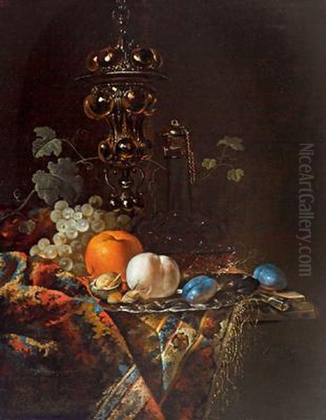 Natura Morta Con Coppa Dorata Ad Ananas Oil Painting by Barend or Bernardus van der Meer