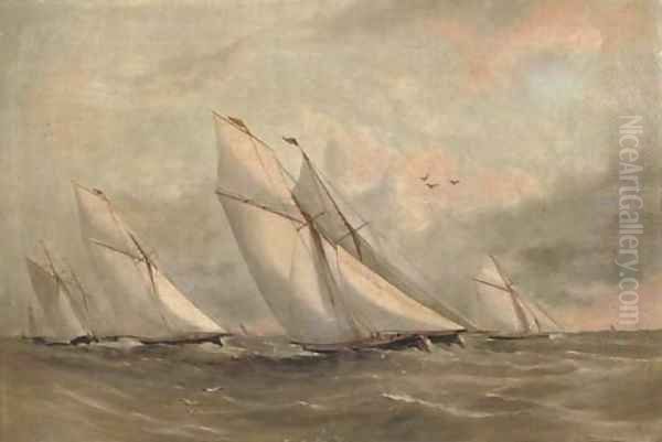 Racing cutters beating to windward Oil Painting by Arthur Wellington Fowles