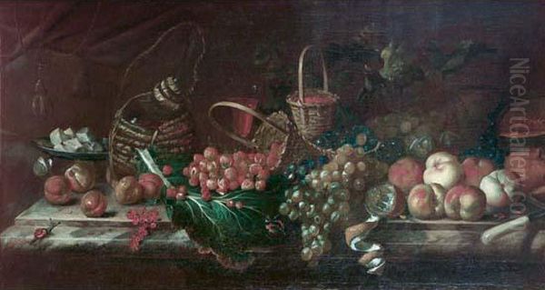 Nature Morte De Fruits Sur Un Entablement Oil Painting by Barend or Bernardus van der Meer