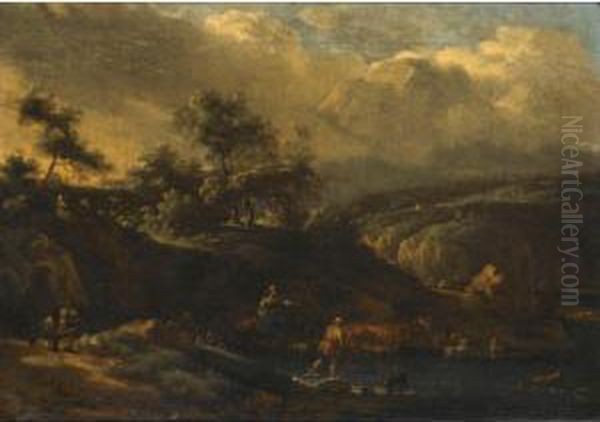 Other Properties
 

 
 
 

 
 An Italianate Landscape With Shepherds Crossing A Stream With Their Flock Oil Painting by Jan Vermeer Van Delft