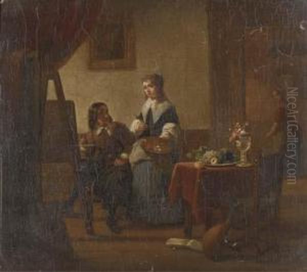 In The Artist's Studio Oil Painting by Jan Vermeer Van Delft