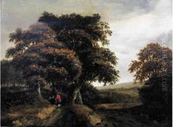 Paysage De Foret Aux Promeneurs Oil Painting by Jan Vermeer Van Delft