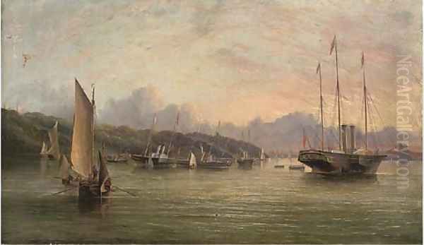 The flotilla of Royal Yachts lying in Osborne Bay prior to Queen Victoria's departure for France in August, 1855 Oil Painting by Arthur Wellington Fowles