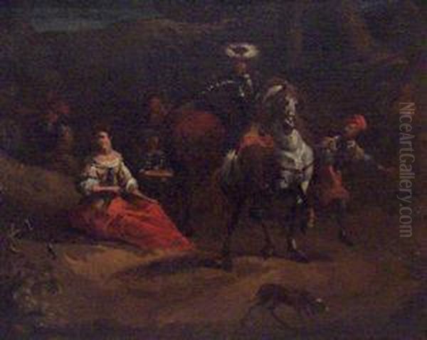 Rest During The Stag Hunt Oil Painting by Jean Baptist Van Der Meiren