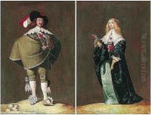 A Cavalier And His Lady Oil Painting by Jacob Fransz. Van Der Merck