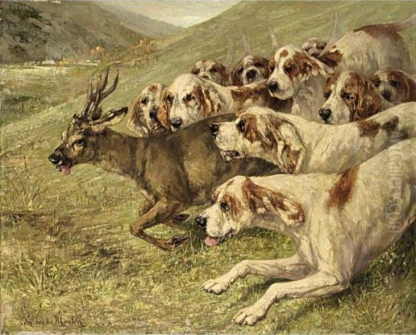 The Deerhunt Oil Painting by Edmond Van Der Meulen