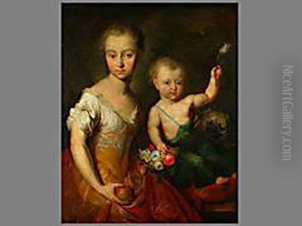 Madchen Mit Kleinem Bruder Und Hund Oil Painting by Heroman Van Der Mijn