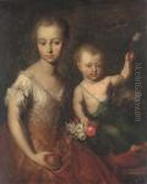 Double Portrait Of A Girl And A Boy Oil Painting by Heroman Van Der Mijn