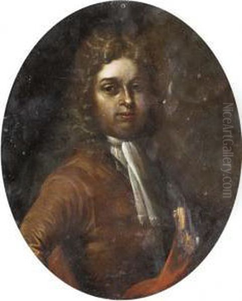 Portrait Of A Gentleman, Half-length, In A Brown Coat Oil Painting by Heroman Van Der Mijn