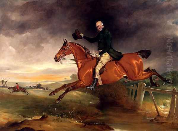 Mr George Marriott On His Bay Hunter Taking A Fence Oil Painting by John Jnr. Ferneley