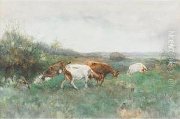 Goats Grazing In A Spring Clearing Oil Painting by Willem Van Der Nat