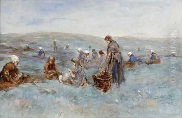 Fishing-net Menders In Thedunes Oil Painting by Willem Van Der Nat