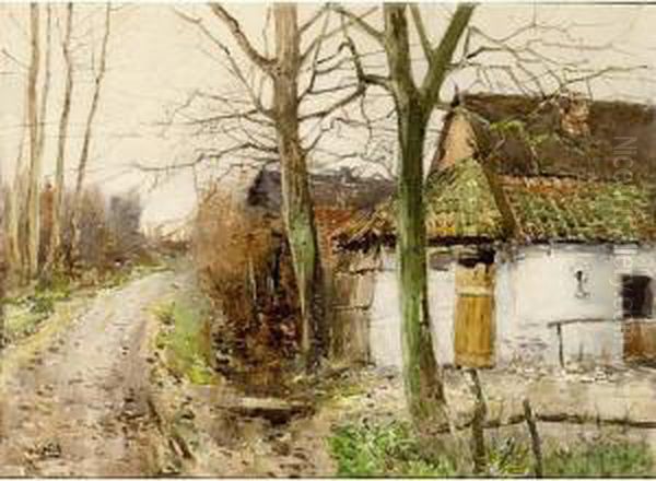 Farm House In A Landscape Oil Painting by Willem Van Der Nat