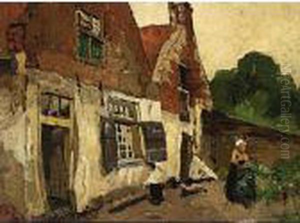 A Peasant Woman Near A Farmhouse Oil Painting by Willem Van Der Nat