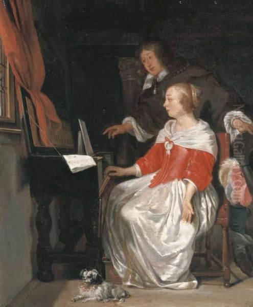 A Music Lesson Oil Painting by Eglon Hendrick Van Der Neer