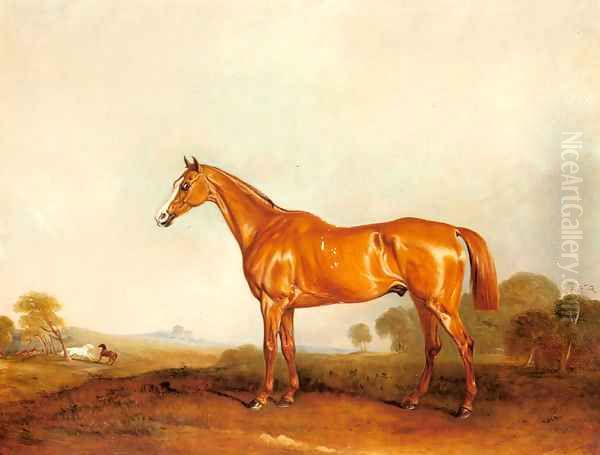 A Golden Chestnut Hunter in a Landscape Oil Painting by John Jnr. Ferneley