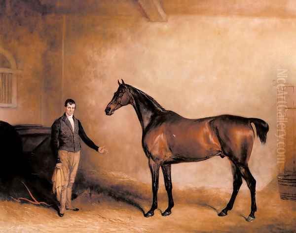 Mr C N Hoggs Claxton and a Groom in a Stable Oil Painting by John Jnr. Ferneley