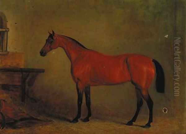 A bay hunter in a stable Oil Painting by John Jnr. Ferneley