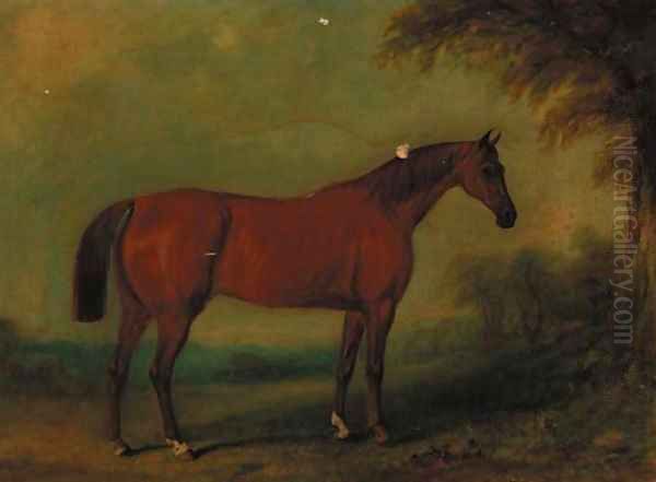 A chestnut hunter in a landscape Oil Painting by John Jnr. Ferneley