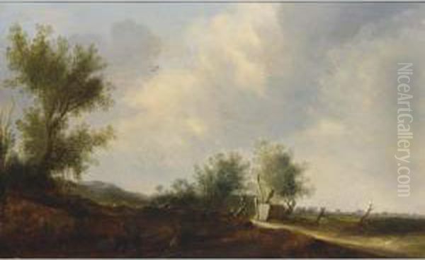 A Dune Landscape With Travellers Resting Near A Road Oil Painting by Cornelis Symonsz. Van Der Schalcke