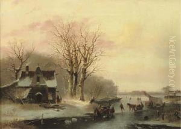 Dusk On A Winters Day Oil Painting by Jacobus Van Der Stok