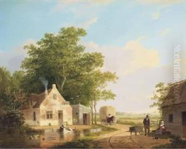 A Country Idyll Oil Painting by Jacobus Van Der Stok