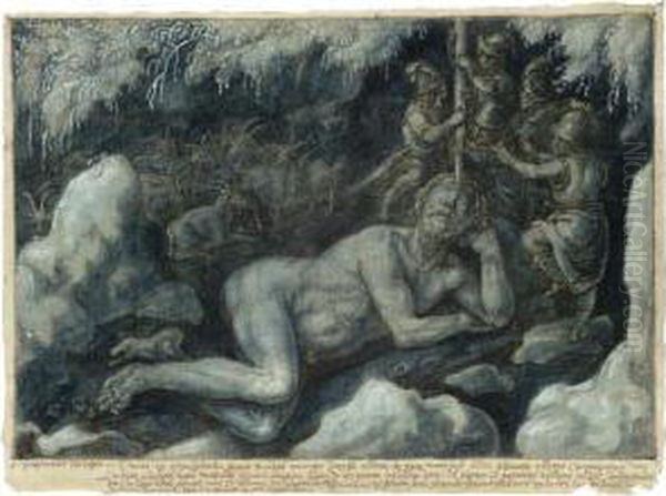 Ulysses And His Companions Blinding The Sleeping Cyclops Polyphemus Oil Painting by Jan van der Straet