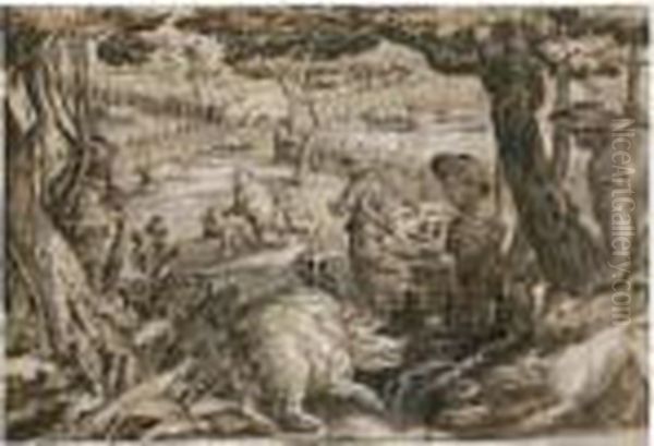 The Wild Boar Hunt Oil Painting by Jan van der Straet