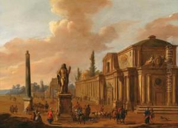 Capriccio Architettonico Romano Con Molte Figure Accessorie Oil Painting by Jacob Van Der Ulft