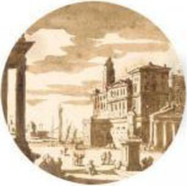 Capriccio Of A Classical Harbour Oil Painting by Jacob Van Der Ulft