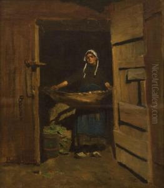 Dutch Peasant Girl With Basket Oil Painting by Petrus van der Velden