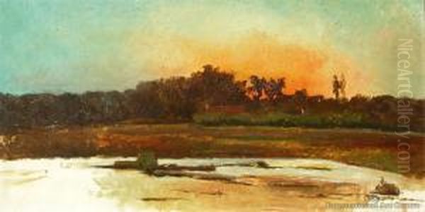 Sunset Oil Painting by Petrus van der Velden