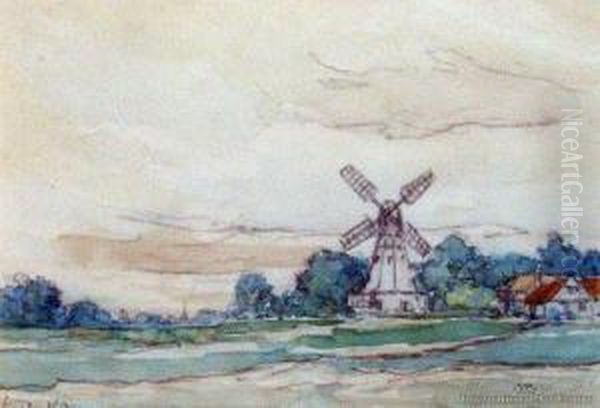 Landscape With Windmill Oil Painting by Petrus van der Velden