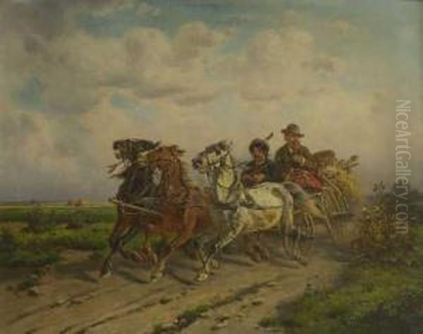 Kutschfahrt Uber Land. Oil Painting by Adolf van der Venne