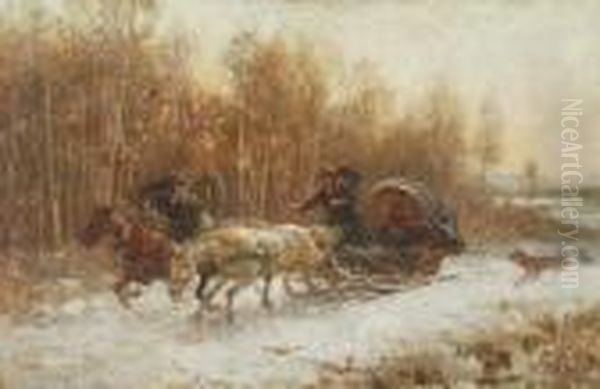 Wolves Attacking Oil Painting by Adolf van der Venne