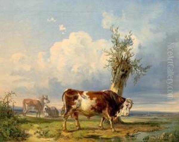 Kuhe Auf Der Weide Oil Painting by Adolf van der Venne