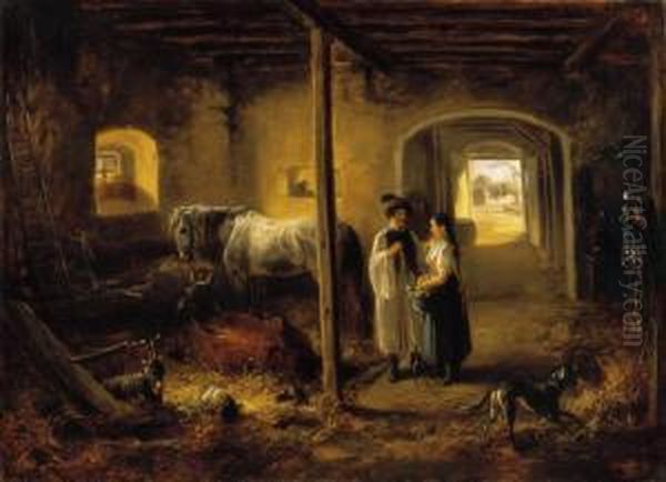 Courtship Oil Painting by Adolf van der Venne