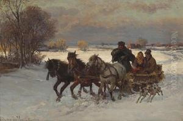 A Winter Romance Oil Painting by Fritz van der Venne