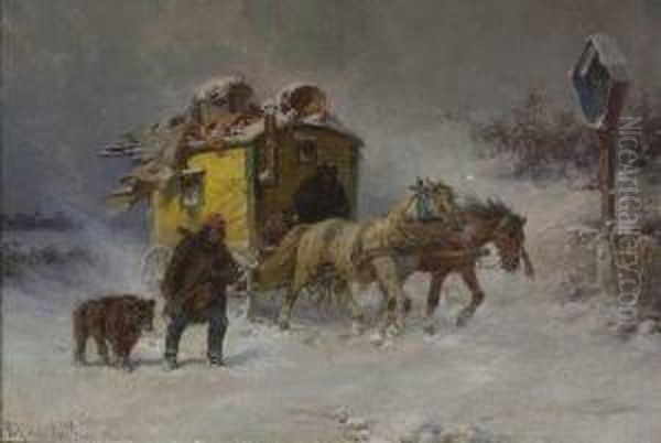 Reisende Schausteller In Winterlandschaft. Oil Painting by Fritz van der Venne