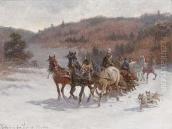 Returning From The Bear Hunt Oil Painting by Fritz van der Venne