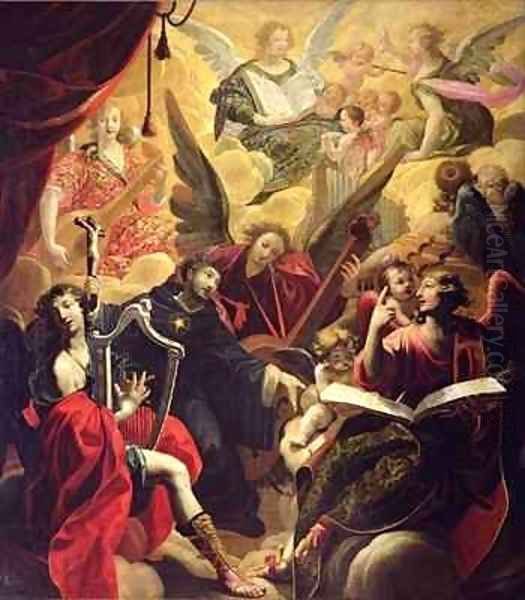 St Nicholas of Tolentino with a Concert of Angels Oil Painting by Ambroise Fredeau