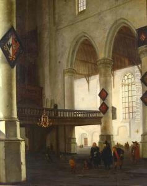 Oude Kerk In Delft Oil Painting by Hendrick Van Vliet