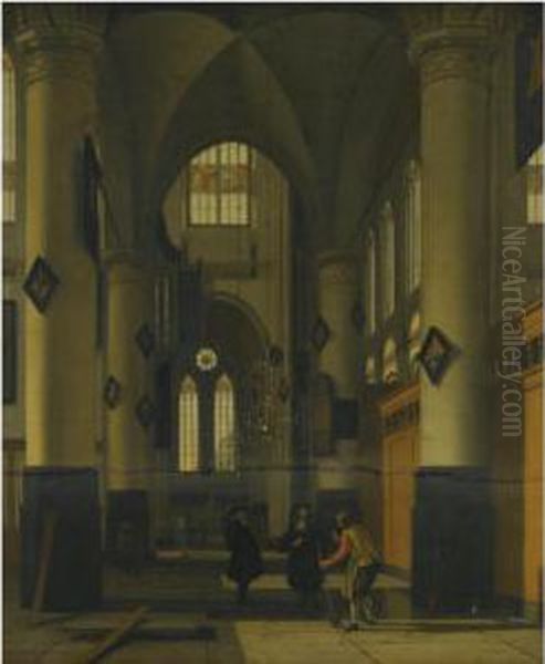 The Interior Of A Protestant 
Gothic Church, With Elements Of Boththe Oude Kerk And Nieuwe Kerk, 
Amsterdam Oil Painting by Hendrick Van Vliet