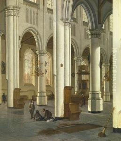 A Church Interior Oil Painting by Hendrick Van Vliet