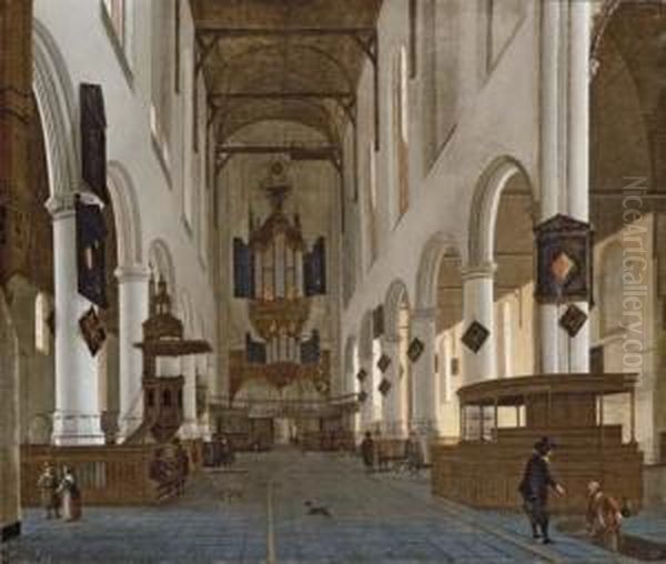 The Interior Of The Nave Of The Oudekerk, Delft, Looking West Oil Painting by Hendrick Van Vliet